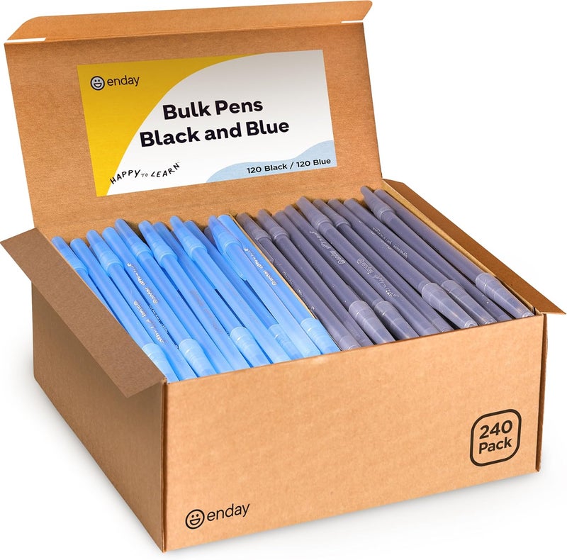 Enday Ballpoint Pens Bulk Blue and Black Pens (240 Pack) 120 Black & 120 Blue - Medium Point (1.0mm) Flexible Round Barrel For Writing Comfort, Pens Bulk for School, Home and Office. - Image 1